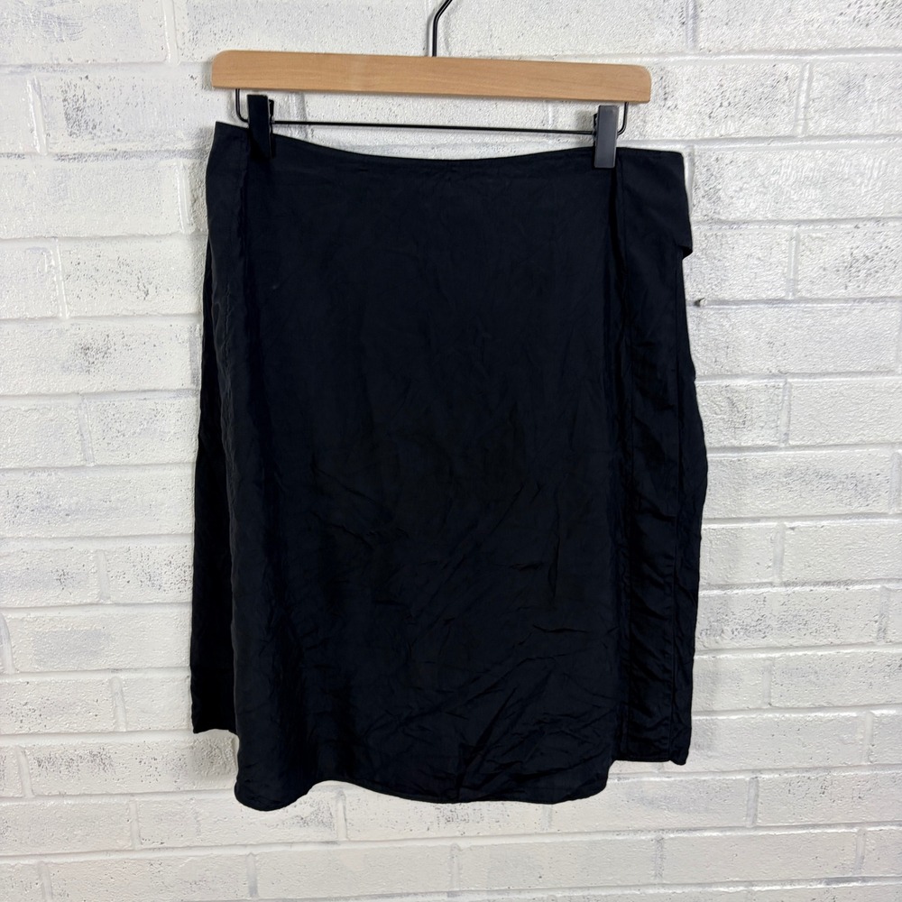 Morgane Le Fay Silk Skirt Womens L Black Side Zip Gathered Midi Luxury Italy